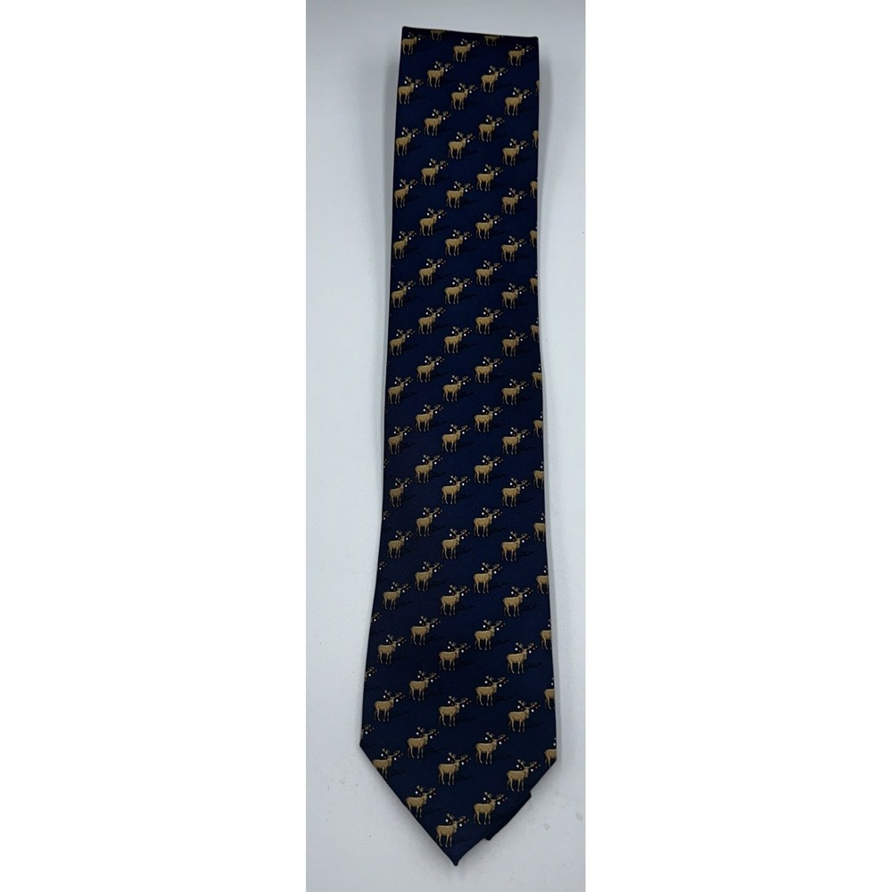 Tommy Hilfiger Men's Christmas Neck Tie Reindeer Print Holiday 100% Silk Blue